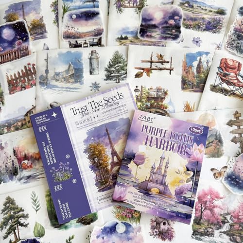 50 Blatt Floral Scrapbooking Sticker Book, 10 Blatt Washi Aufkleber, Vorgeschnittene Floral Natürliche Garten Blumen Schmetterling Washi Aufkleber mit Scrap Book Papier für Scrapbook Supplies Junk von Lora Rossie