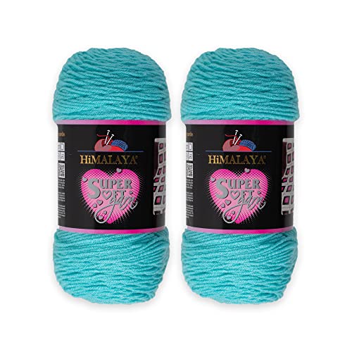 2 Knäuel Himalaya superweiches Garn, 100 % Acryl, insgesamt 400 Gramm, je Knäuel 200 g, 328 m lang, Garngewicht: 4: Kammgarn, Cyan 80828 von Loren