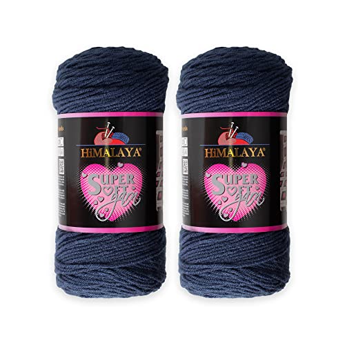 2 Knäuel Himalaya superweiches Garn, 100 % Acryl, insgesamt 400 Gramm, jeder Strang 200 Gramm, 328 Meter lang, Garngewicht: 4: Worsted-Aran (Navy Blue 80845) von Loren