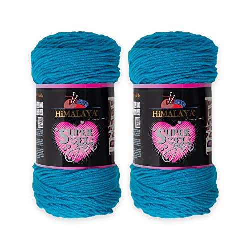 2 Knäuel Himalaya superweiches Garn, 100 % Acryl, insgesamt 400 Gramm, jeder Strang 200 Gramm, 328 Meter lang, Garngewicht: 4: Worsted-Aran (blau 80834) von Loren