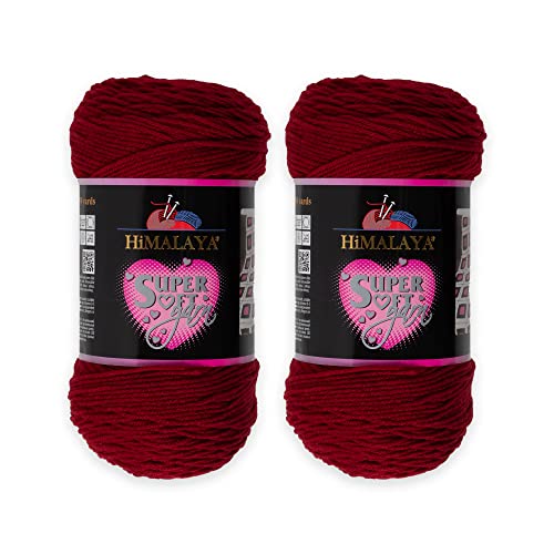 Loren Himalaya-Garn, superweich, 2 Knäuel, 100 % Acryl, insgesamt 400 g. Jeder Strang 200 g, 328 m lang, Garngewicht: 4: Kammgarn (dunkelrot 80849) von Loren