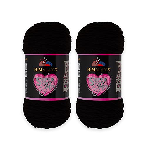 2 Knäuel Himalaya superweiches Garn, 100 % Acryl, insgesamt 400 g: je Knäuel 200 g, 328 m lang, Garngewicht: 4: Kammgarn (schwarz 80808) von Loren