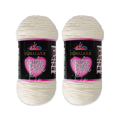 2 Knäuel Himalaya superweiches Garn, 100 % Acryl, insgesamt 400 Gramm, je Knäuel 200 g, 328 m lang, Garngewicht: 4: Kammgarn, cremefarben 80837 von Loren
