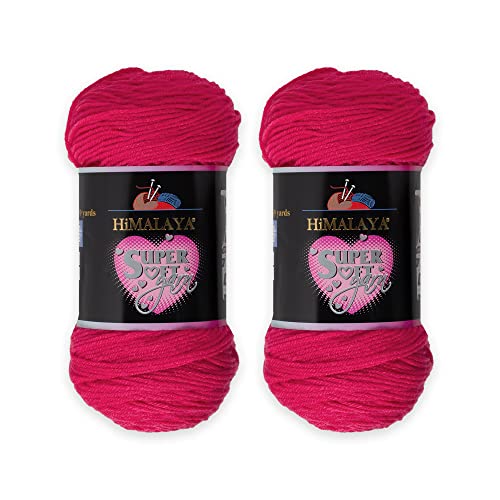 Super weiches Himalaya-Garn, 100 % Acryl, insgesamt 400 Gramm, jeder Strang 200 Gramm, 328 Meter lang, Garngewicht: 4: Worsted-Aran (Fuchsia 80851) von Loren