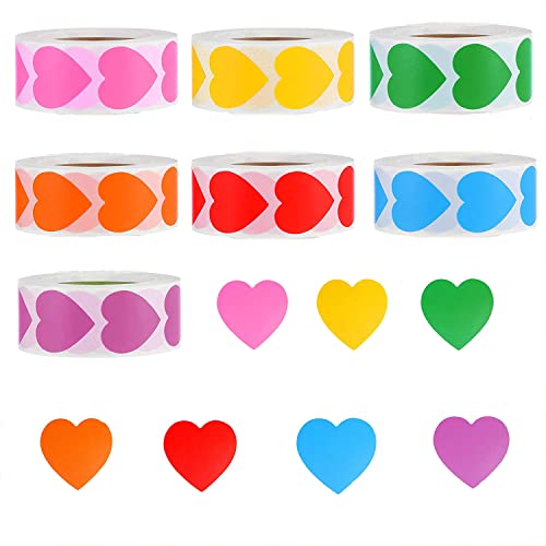 Loscrew 3500 Stück (7 Rollen) Abnehmbarer Farbcode Dot Sticker Heart Dots Sticker Heart Shape Label Kit für Büro, Dekoration oder Heimwerken von Loscrew