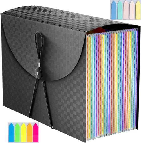 Dokumentenmappe A4, 25 Fächermappe Regenbogen Ordner Akkordeon Aktenordner a4 Dokumententasche Aktenmappe Ordnungsmappe A4 Ordner Tragbar Sortiermappe mit Labeln für Zuhause Büro, Schwarz von Lostwry