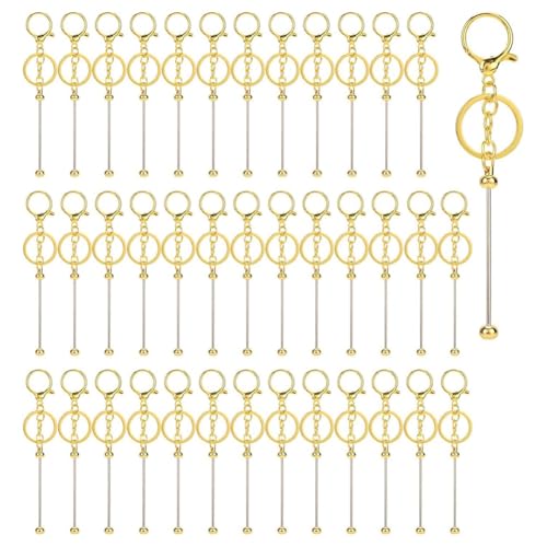 Losueeun 40 Stück Schlüsselanhänger mit Perlen, Schlüsselanhänger mit Metallperlen, Blanke Schlüsselanhänger, Schlüsselanhänger-Anhänger, Zubehör zum Basteln, DIY von Losueeun