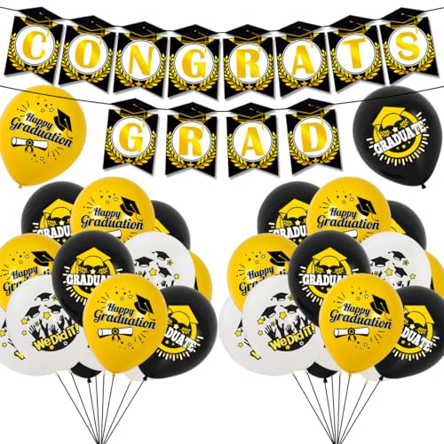 Losuya 2025 Congrats Grad Banner Schwarz Golden Graduation Ballons für 2025 Abschlussfeier Party Dekorationen von Losuya