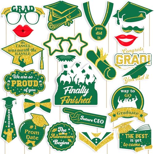 Losuya 22 Stück 2025 Graduation Photo Booth Requisiten Congrats Grade Class of 2025 Graduate Party Dekorationen (Grün) von Losuya