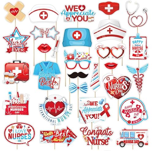 Losuya 30pcs Glückliche Krankenschwester Tag Party Foto Stand Requisiten für 2025 Glückliche Krankenschwester Tag Party Dekorationen von Losuya