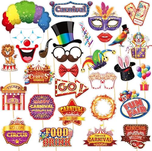 Losuya 30pcs Lustige Zirkus Foto Booth Requisiten Karneval Party Foto Requisiten Dekorationen für Karneval Geburtstag Party Supplies von Losuya