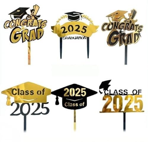 Losuya 6 Stück 2025 Graduation Cake Topper Acryl Congrats Grade Kuchen Dekoration 2025 High School College Senior Graduation Dekorationen von Losuya