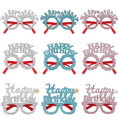 Losuya 6 Stück Happy Birthday Brillen Glitzer Spaß Party Wimpern für Geburtstage Photo Booth Requisiten Party Geschenke von Losuya