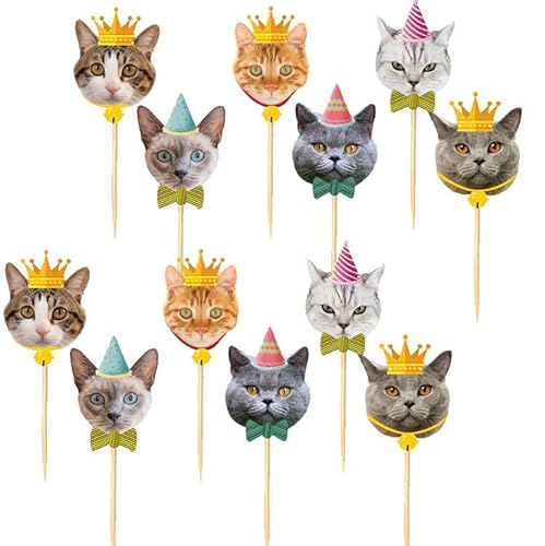 Losuya Cupcake-Aufsätze mit Katzengesicht, niedlicher Katzenkopf, Cupcake-Zahnstocher für Geburtstagspartys, 24 Stück von Losuya