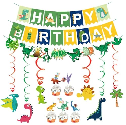 Losuya Dinosaurier Geburtstag Party Banner Girland Dinosaurier Hängende Wirbel Dekorationen Kuchen Topper für Dino Thema Geburtstag Zubehör von Losuya