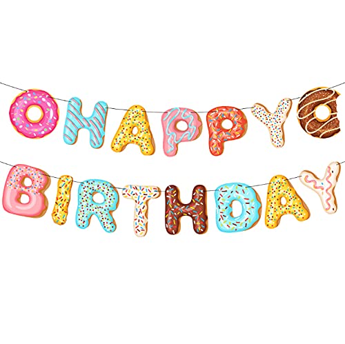 Losuya Donut Geburtstags-Girlande Happy Birthday Banner Papier-Wimpelkette für Kinder Geburtstag Party Dekorationen von Losuya
