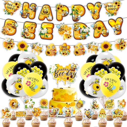 Losuya Happy Birthday Bee Banner Cupcake Toppers Luftballons Kuchen Dekorationen für Home Bee Baby Shower Party Supplies von Losuya