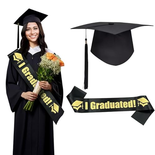 Losuya Schwarzes Goldenes Grad Cap Stirnband Ich Graduierte Schärpe Bachelor Cap Stirnband Schärpe für 2025 Graduierung Party Dekoration Bevorzugungen von Losuya