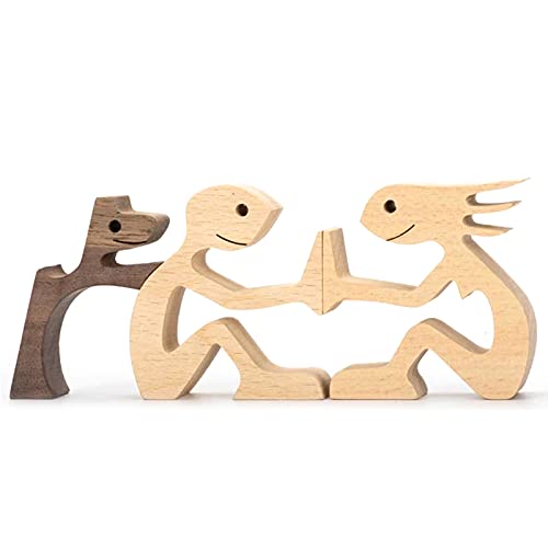 Holzfigur mit Hund und Katze, Familienstatue, Welpen, Familie, Holzfiguren, Zuhause, Innenbereich, Holzhandwerk, Kunst, Dekoration, Desktop-Tischplatte, Büro, Ornamente für Kinder, Erwachsene, von DetonTsai