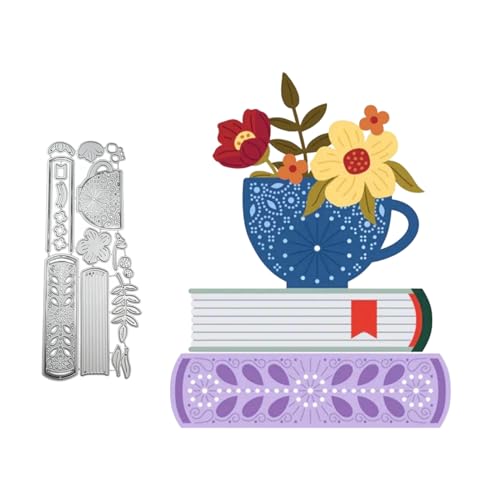Buchtasse Blume Metall Stanzschablone, Stanzformen, Stanzbögen, Prägeschablonen, Cutting Die Set, Stanzschablonen für DIY Scrapbooking, Fotoalbum Dekorative von Lotmouday