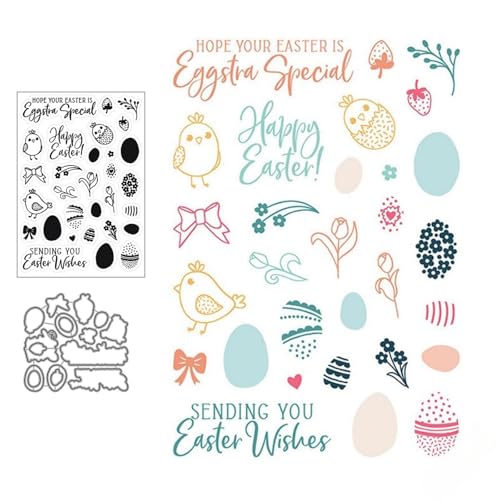 Frohe Ostern Stempel und Stanzen Set, Stempel Stanzformen Sets Scrapbooking Prägeschablone Für DIY Scrapbooking Kunsthandwerk von Lotmouday