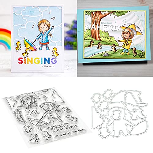 Mädchen im Regen Stempel und Stanzen Set, Stempel Stanzformen Sets Scrapbooking Prägeschablone Für DIY Scrapbooking Kunsthandwerk von Lotmouday
