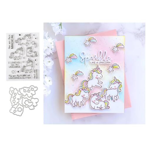 Regenbogenpferd Stempel und Stanzen Set, Stempel Stanzformen Sets Scrapbooking Prägeschablone Für DIY Scrapbooking Kunsthandwerk Regenbogenpferd Stempel und Stanzen Set, Stempel Stanzformen Sets Scrapbooking Prägeschablone Für DIY Scrapbooking Kunsthandwerk von Lotmouday