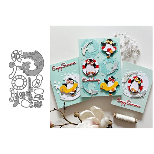 Schwimmender Pinguin Metall Stanzschablone, Stanzformen, Stanzbögen, Prägeschablonen, Cutting Die Set, Stanzschablonen für DIY Scrapbooking, Fotoalbum Dekorative von Lotmouday