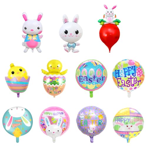 Lotsdonxia 11 x Oster-Dekoration, Critter-Luftballons, Aluminium-Folie, Ballon mit Hasen-Form, geeignet für Festivals, Partys, Szenendekoration Lotsdonxia 11 x Oster-Dekoration, Critter-Luftballons, Aluminium-Folie, Ballon mit Hasen-Form, geeignet für Festivals, Partys, Szenendekoration von Lotsdonxia