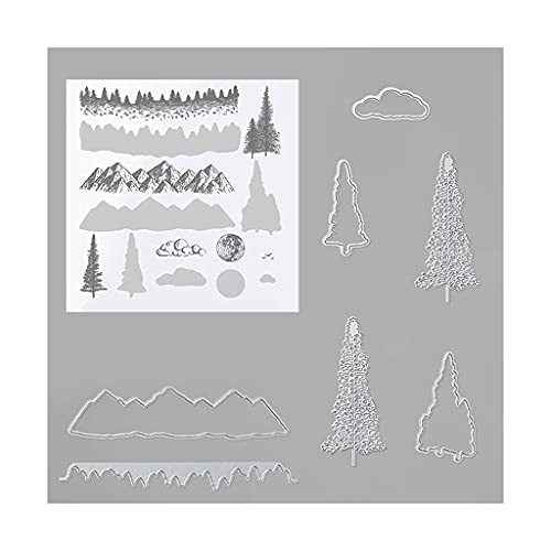 Berge Bäume klare Stempel und Stanzformen Set für DIY Kartenherstellung, klare Gummistempel und Stanzformen für Karten-Sets zum Basteln, DIY Scrapbooking, Kartenherstellung von Lottoyday