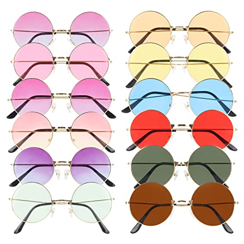Lotvic 12 Paar Hippie Brille, Retro Sonnenbrille, Partybrille, Runde Hippie Stil Kreis Farbige Brille, Runde Hippie Sonnenbrille, für 60er 70er Jahre Party, Hippie Kostüm Brille Herren Damen Brille Lotvic 12 Paar Hippie Brille, Retro Sonnenbrille, Partybrille, Runde Hippie Stil Kreis Farbige Brille, Runde Hippie Sonnenbrille, für 60er 70er Jahre Party, Hippie Kostüm Brille Herren Damen Brille von Lotvic