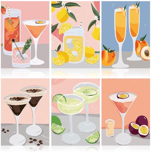 Lotvic 6-Teiliges Set Malen Nach Zahlen Cocktail, Malen Nach Zahlen Erwachsene, Handgemaltes Ölgemälde mit Pinsel und Acrylfarben, Heimdekoration, Geeignet für Jungen und Mädchen als Geschenke von Lotvic