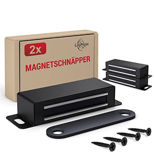 LouMaxx Magnetschnäpper - Haltekraft 15kg - 2er Set in Schwarz Edelstahl – Türmagnet - Schrankmagnet – Möbelmagnete – Tuer Magnetverschluss Edelstahl– Magnethalter Schranktür von LouMaxx