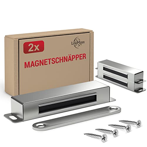 LouMaxx Magnetschnäpper extrastark - Haltekraft 25kg - 2er Set aus Edelstahl – Türmagnet - Schrankmagnet – Möbelmagnete – Tuer Magnetverschluss Edelstahl– Magnethalter Schranktür für sicheren Halt… von LouMaxx