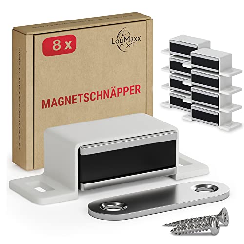 LouMaxx Magnetschnäpper stark - Haltekraft 4kg - 8er Set in weiß – Türmagnet - Magnetverschluss - Tür Magnet - Magnetverschluss Schrank - Magnet Türschließer - Magnet Schranktür von LouMaxx