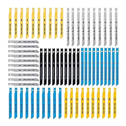 Loufy Stichsägen-Set, 70 Stück, U-Griff, Stichsägeblätter von 6-32 TPI zum Schneiden von Holz, Kunststoff und Metall, für die meisten U-Stichsägen von Loufy