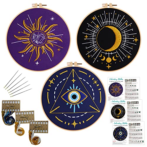Louise Maelys 3 Set Tarot-Sticksets für Anfänger mit Sonne Mond Evil Eye Muster, Erwachsene Starter Kreuzstich Kit DIY Nadelspitzen-Kits von Louise Maelys