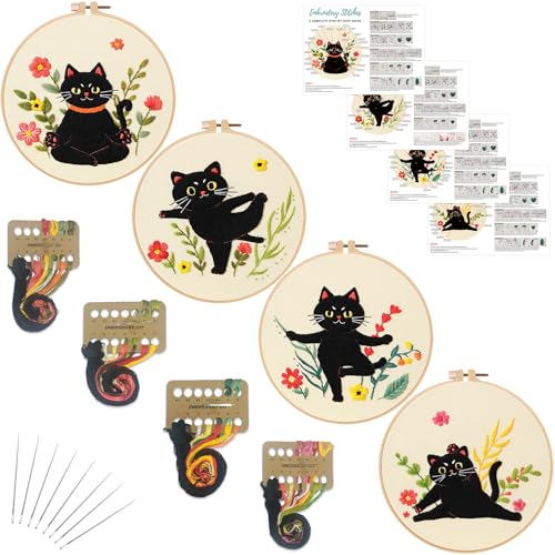 Louise Maelys 4 Sets lustige, niedliche Katzen-Sticksets für Anfänger, Kreuzstich-Set für Erwachsene, DIY-Nadelspitzen-Werkzeug inklusive Serie Blumen, Tiermuster, Reifen, Anleitung und Fäden Louise Maelys 4 Sets lustige, niedliche Katzen-Sticksets für Anfänger, Kreuzstich-Set für Erwachsene, DIY-Nadelspitzen-Werkzeug inklusive Serie Blumen, Tiermuster, Reifen, Anleitung und Fäden von Louise Maelys