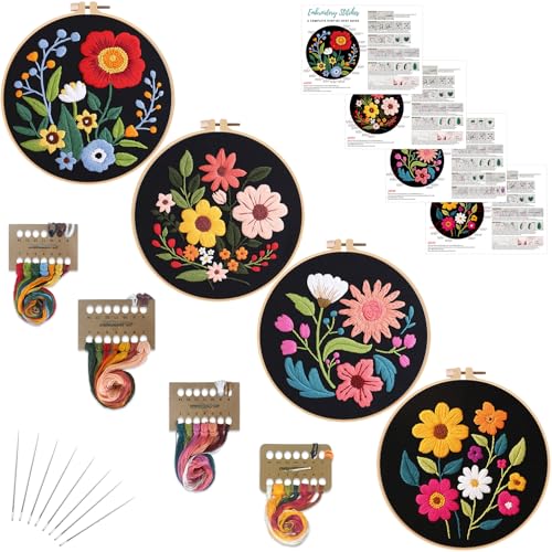 Louise Maelys 4-teiliges Blumen-Stickset für Anfänger, Kreuzstich-Set für Erwachsene, DIY-Nadelspitzen-Werkzeug inklusive Blumenmuster, Reifen, Anleitung und Fäden Louise Maelys 4-teiliges Blumen-Stickset für Anfänger, Kreuzstich-Set für Erwachsene, DIY-Nadelspitzen-Werkzeug inklusive Blumenmuster, Reifen, Anleitung und Fäden von Louise Maelys