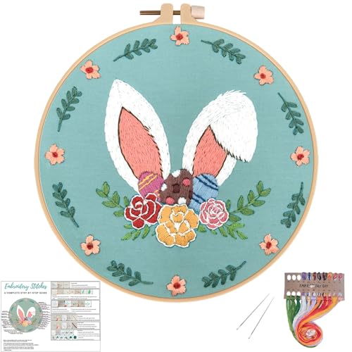 Louise Maelys Osterei-Hasenohr-Anfänger-Sticksets, DIY Ostern Kreuzstich Starter Bastelsets für Erwachsene inklusive Sticktuch mit Muster, Reifen, Nadeln Anleitung und Fäden von Louise Maelys