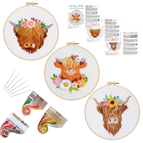 Louise Maelys Stickset für Anfänger, Kreuzstich-Set für Erwachsene, Anfänger, Stickerei, Stickrahmen, Stoffnadeln, Anleitung (evtl. nicht in deutscher Sprache), 3 Sets von Louise Maelys