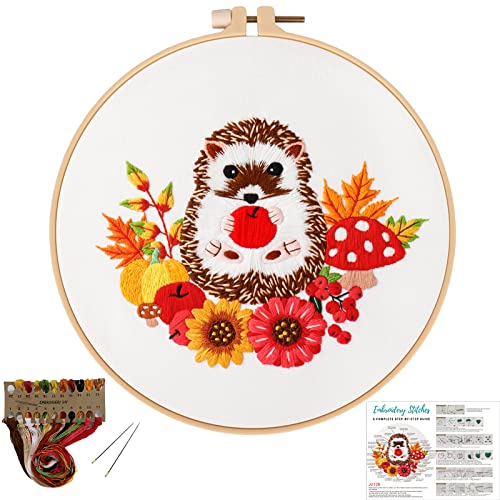 Louise Maelys Tier-Stickset für Anfänger mit Herbst-Igel-Muster, Anfänger-Kreuzstich-Set für Erwachsene, Stickerei-Set zum Selbermachen von Louise Maelys