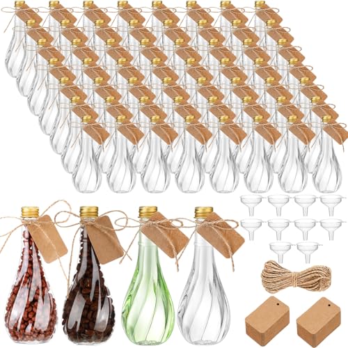 Lounsweer Sandkunst-Flaschen aus Kunststoff mit Kappen, transparent, mit Schnur und Etiketten, Souvenir-Gläser, für Kunst, Handwerk, Hochzeit, Party, Dekoration, 60 Stück (goldene Aluminiumkappe) von Lounsweer