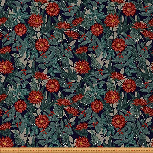 Loussiesd Blumenstoff Meterware Jahrgang Dahlie Blume Möbelstoff für Stühle Natur Wild Botanischer Dekorationsstoff für Polster und Heimwerkerprojekte 184x150cm Rot Grün von Loussiesd