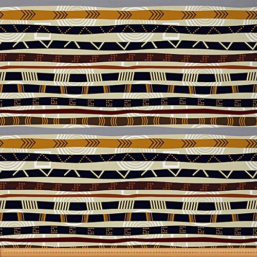 Ethnische Streifen Outdoor Stoff Meterware Exotischer Stammes Geometrisch Gestreifter Möbelstoff für Stühle Traditionelles Muster Dekorationsstoff für Heimwerkerprojekte 184x160cm Orange Creme von Loussiesd