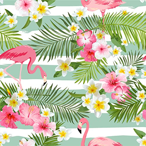 Flamingo-Polsterstoff, Meterware, tropischer hawaiianischer Blumen-Outdoor-Stoff, Sommer-Palmenblätter, gestreifter Dekorationsstoff für Polster- und Heimwerkerprojekte, 92 x 150 cm, Grün-Rosa von Loussiesd
