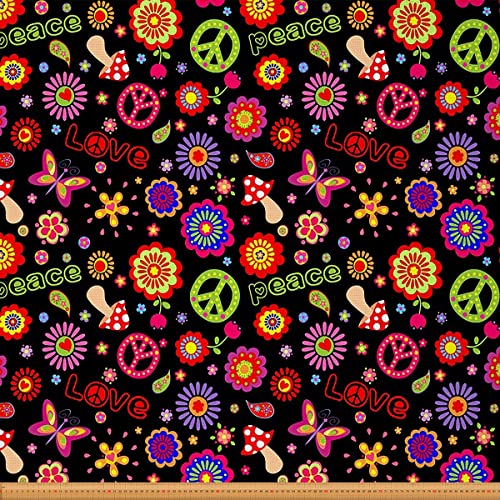 Hippie Frieden Kunst Polsterstoff für Stühle Gänseblümchen Botanical Blumen Drucken Stoff von The Yard Süß MushZimmer Dekor Schmetterling Dekostoff für Polster und Heimwerkerprojekte 92x150cm von Loussiesd