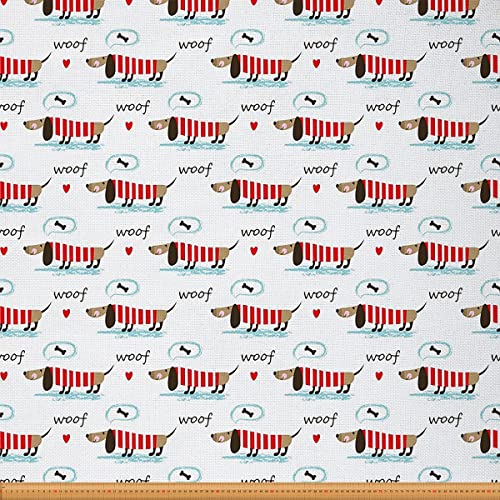 Karikatur Sausage Dog Draussen Stoff von The Yard Kawaii Dackel Pet Polsterstoff für Stühle Geometrie Lines Puppy Dog Dekorativ Stoff für Heimwerkerprojekte Bunte Rot 92x150cm von Loussiesd