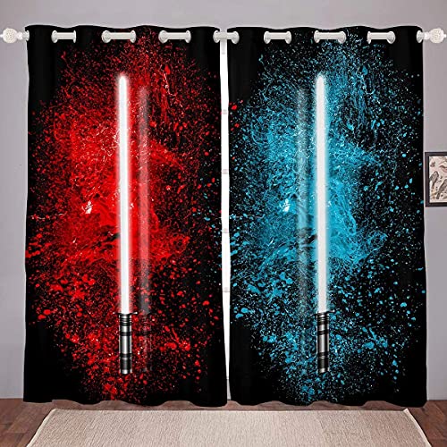 Lichtschwertvorhänge Rot Blau Vorhang für Schlafzimmer Wohnzimmer für Kinder Jungen Teens Zukunftstechnologie Fenstervorhänge Weiche, strapazierfähige, waschbare Raumdekoration, 137x117cm, 2 Panels von Loussiesd