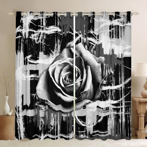 Loussiesd Abstrakte Kunst Fenstervorhang 137x117cm für Mädchen Jungen Kinder Grau Rose Blickdichte Vorhänge Geometrische Streifen Vorhänge Moderne gestreifte Raumdekoration Gardinen von Loussiesd